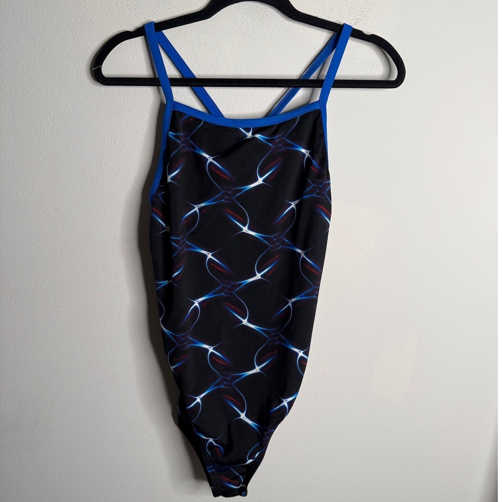 Speedo Women's 12 One Piece Lighting Swimsuit Black Blue Endurance Athletic Swim